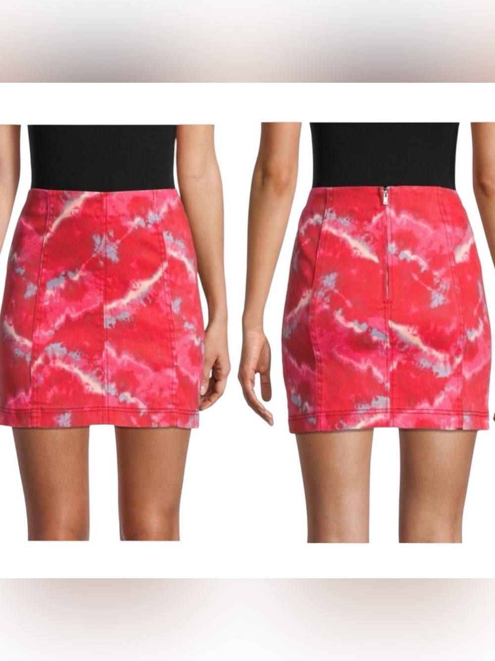Free People Modern Femme Tie Dye Denim Mini Skirt High Rise Pink Size 2